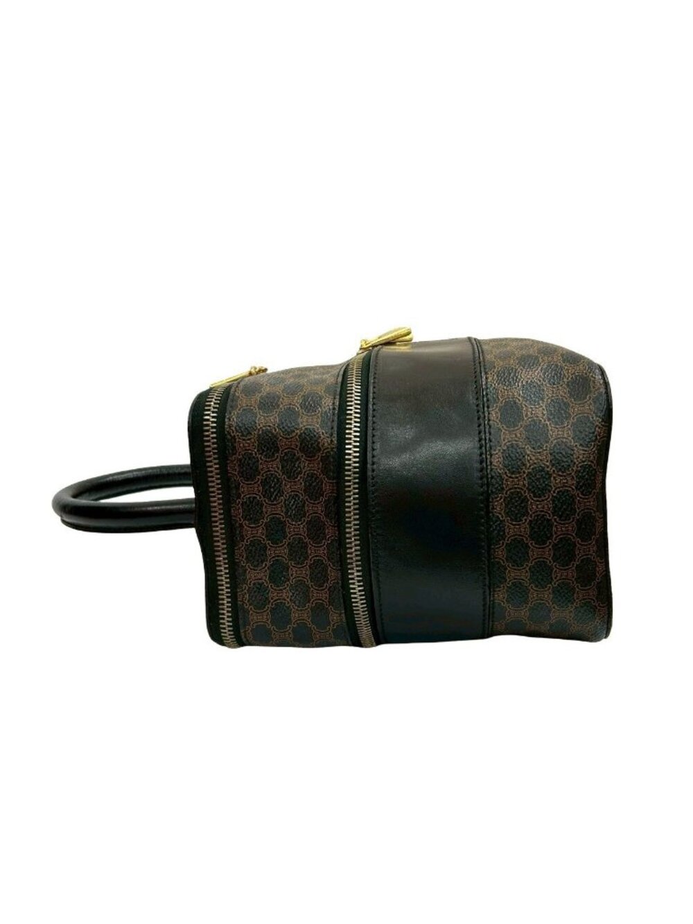 Celine Vintage Macadam Blason Pattern Leather Handbag Vanity Makeup Box Black - Picture 5 of 10